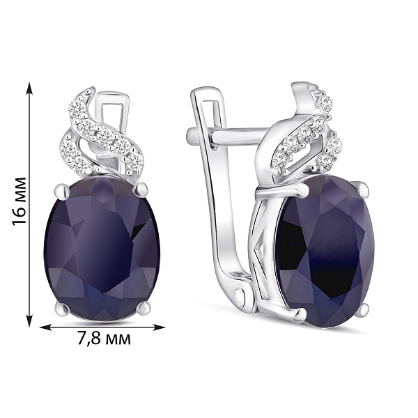 Серебряные серьги с сапфиром и фианитами (арт. 7502/2162674Спс) – изображение 2