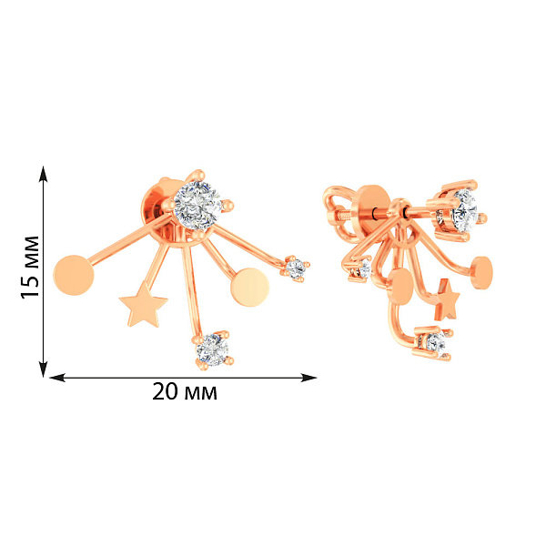 Пусеты-трансформеры из красного золота с фианитами (арт. 110658) – изображение 3