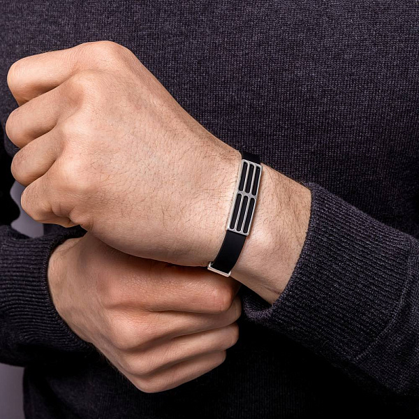 Каучуковый браслет с серебряными вставками (арт. 7609/46072р) – изображение 2