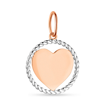 Подвес из золота круглой формы с сердцем и родированием (арт. 424550р)