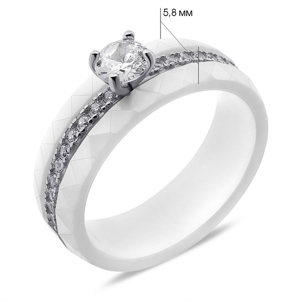 Серебряное кольцо с белой керамикой и с фианитами (арт. 7501/6945кмб) – изображение 2