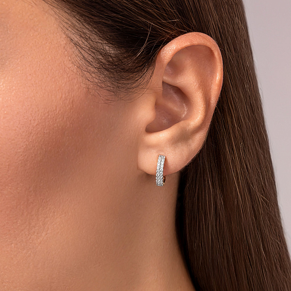 Серьги-колечки из желтого золота с фианитами (арт. 110192ж) – изображение 3