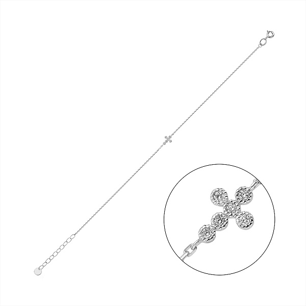 Браслет Хрестик з білого золота з діамантами (арт. Б011505б) – зображення 1