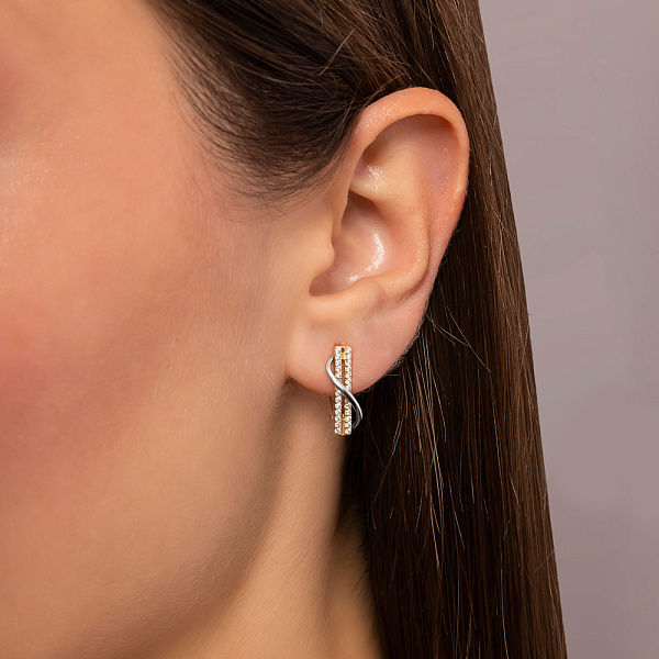 Сережки Синергія з комбінованого золота з фіанітами (арт. 110322ж) – зображення 3