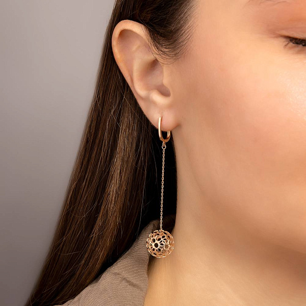 Сережки Шарики из красного золота (арт. 1101148) – изображение 3