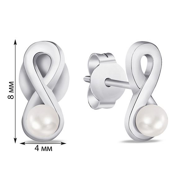 Пусеты из серебра «Бесконечность» с жемчугом (арт. 7518/5856жб) – изображение 2