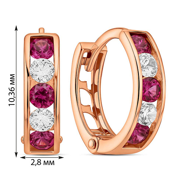 Дитячі золоті сережки з червоними і білими фіанітами (арт. 110245к) – зображення 2