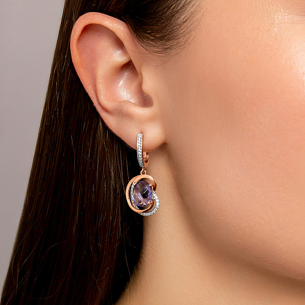 Золотые серьги с кварцем и фианитами (арт. 103300Пкф) – изображение 2