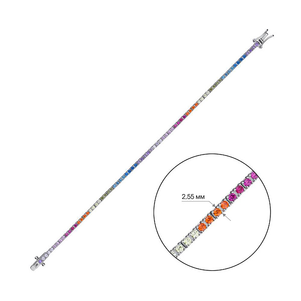 Серебряный теннисный браслет с разноцветными фианитами (арт. 7509/1844/3ацв) – изображение 2