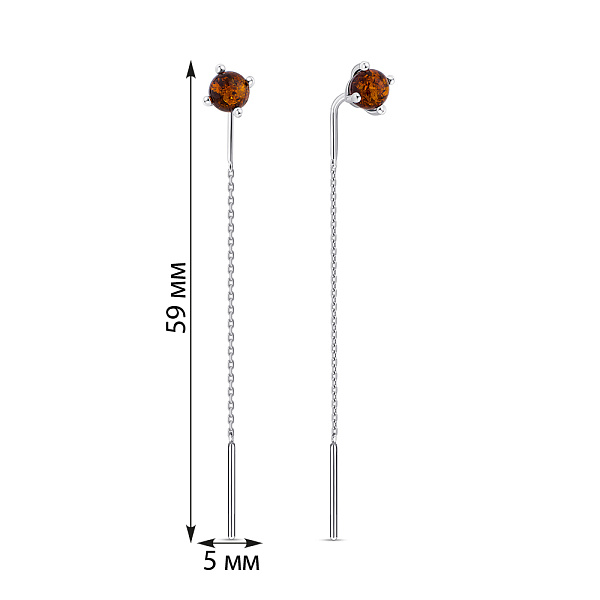 Серьги-протяжки из серебра с янтарем (арт. 7502/895ЯС) – изображение 2