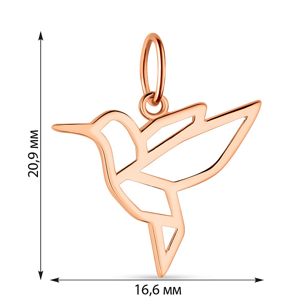 Подвес "Колибри" из красного золота без камней (арт. 424553) – изображение 2