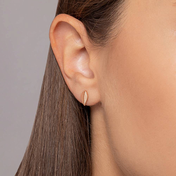 Золотые пусеты Листики  (арт. 1101087) – изображение 2