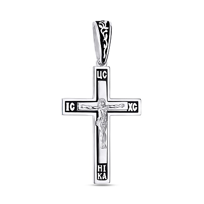 Крестик серебряный с распятием и эмалью (арт. 7504/33219еч)