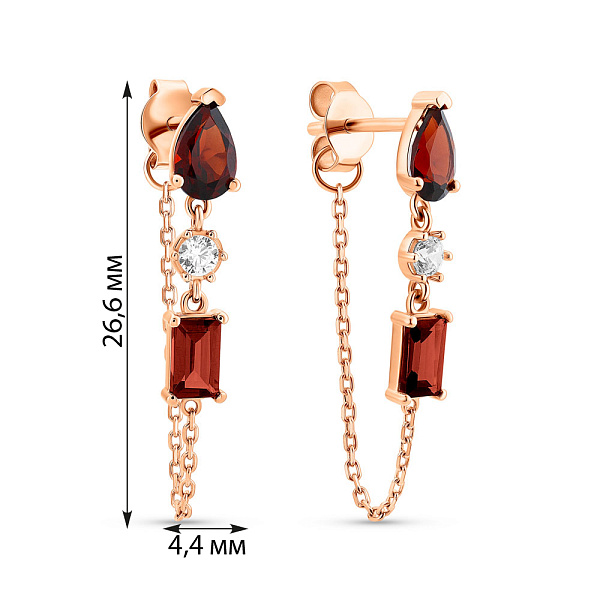 Золоті сережки з гранатом і фіанітами (арт. 110140Пк) – зображення 4