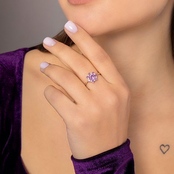 Золотое кольцо с аметистом и фианитами (арт. 141244Паф) – изображение 3