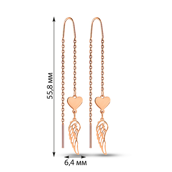 Серьги-протяжки из красного золота (арт. 1091264) – изображение 4