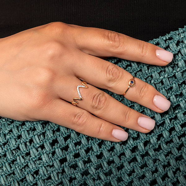 Кольцо из красного золота "Глаз" с синим фианитом (арт. 141185с) – изображение 3