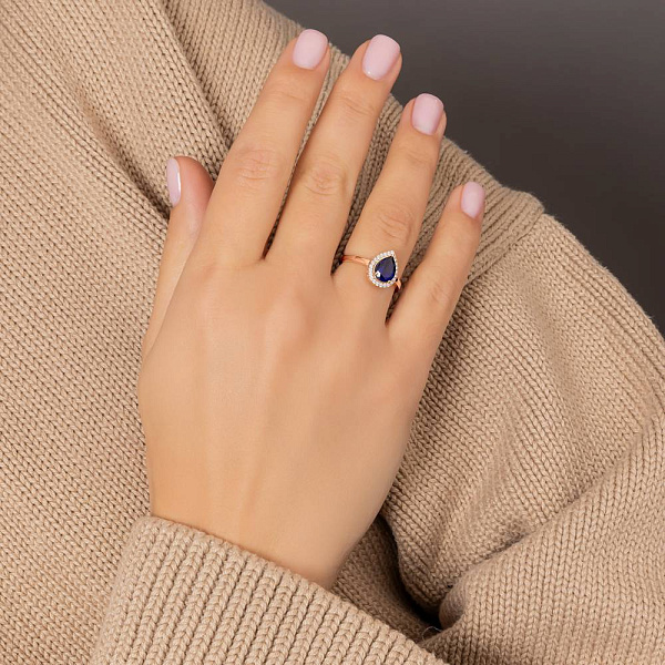 Каблучка з червоного золота з кварцом і фіанітами (арт. 141249Пкс) – зображення 2