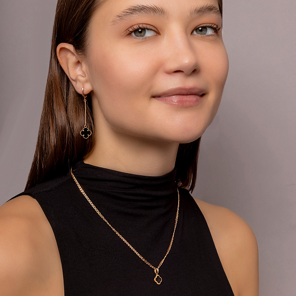 Золоті сережки з оніксом (арт. 110716/10о) – зображення 4