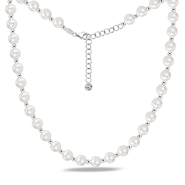 Серебряное колье с жемчугом и фианитом (арт. 7507/2526жб) – изображение 1
