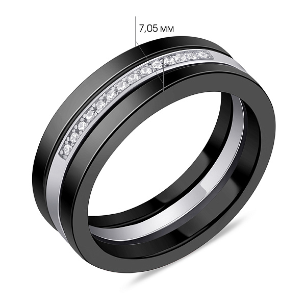 Каблучка зі срібла і кераміки з доріжкою з фіанітів (арт. 7501/К2ФК/1005) – зображення 2