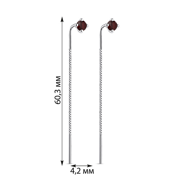 Серебряные сережки-протяжки с гранатом (арт. 7502/2167464Г) – изображение 2