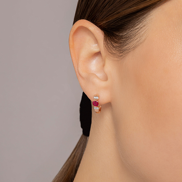 Сережки  из красного золота с рубином и бриллиантами (арт. С011067р) – изображение 3