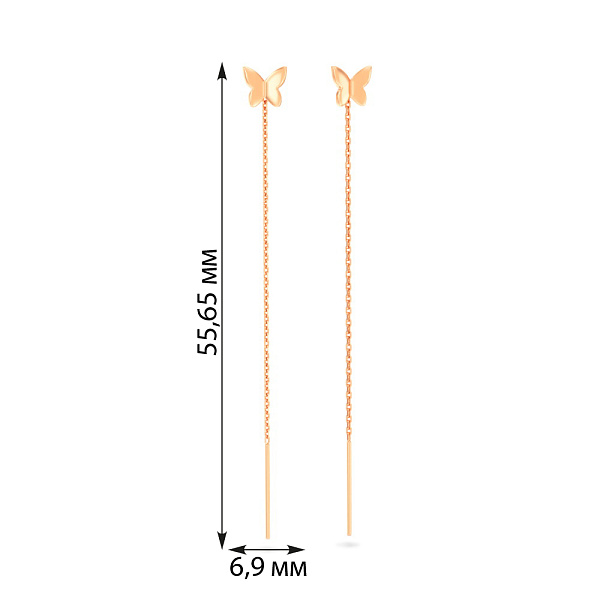 Золотые сережки-протяжки Бабочки (арт. 1101143) – изображение 2