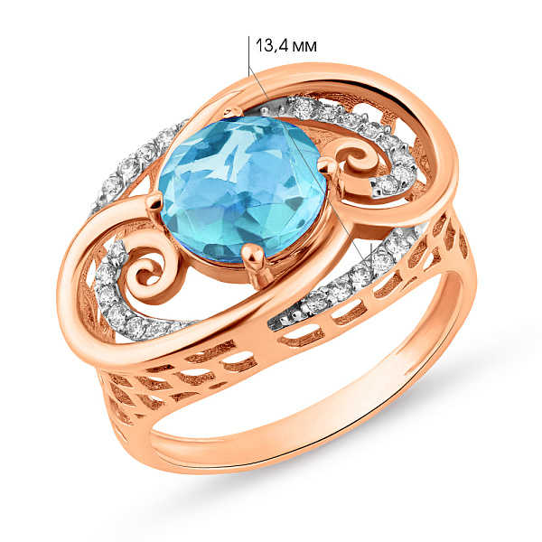 Золотое кольцо с кварцем и фианитами (арт. 152396Пкг) – изображение 2