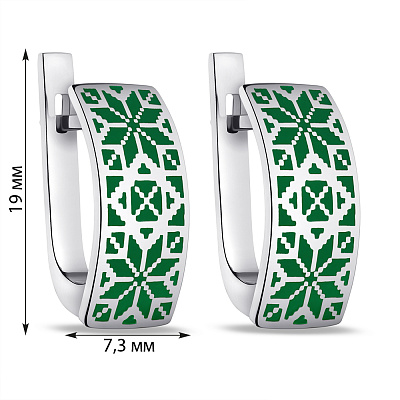 Сережки зі срібла з зеленою емаллю (арт. 7502/А046езсю)