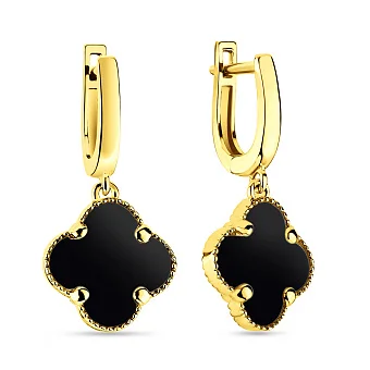 Сережки-підвіски з жовтого золота з оніксом (арт. 105693/15жо)