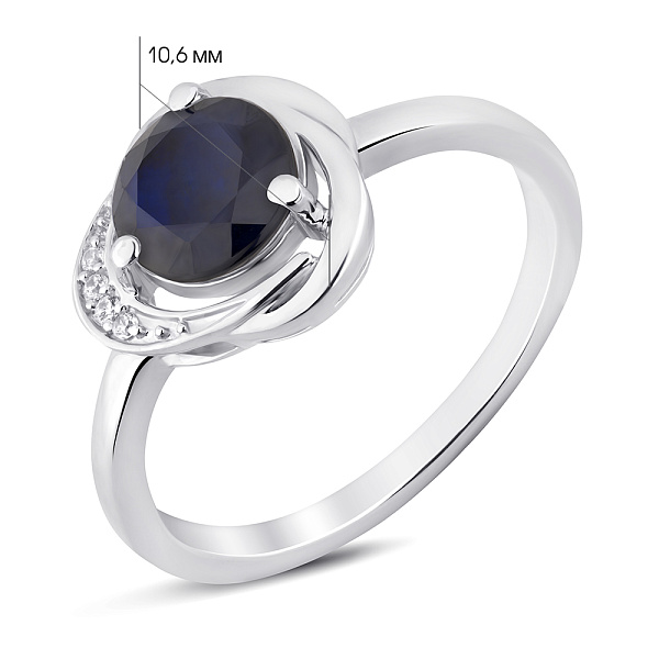 Серебряное кольцо с крупным сапфиром и фианитами (арт. 7501/2178729Спс) – изображение 2