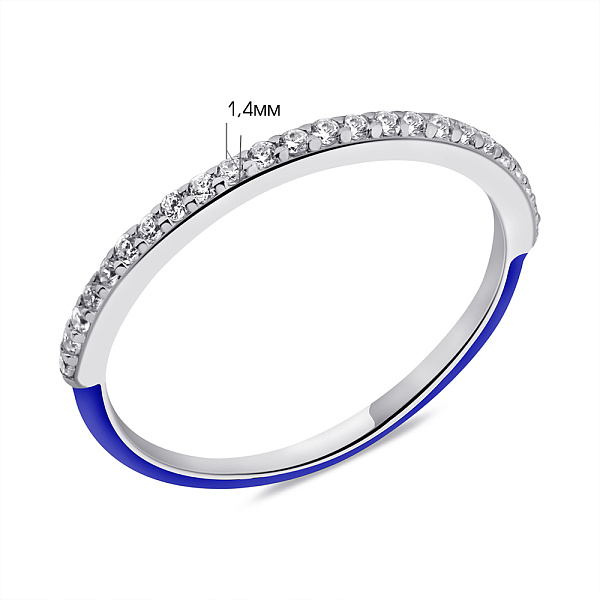 Срібна каблучка з синьою емаллю і фіанітами (арт. 7501/6600ес) – зображення 2