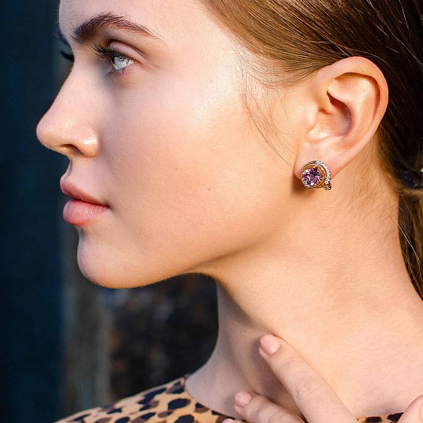 Серьги из красного золота с кварцем и фианитами (арт. 112000ПрГ) – изображение 2