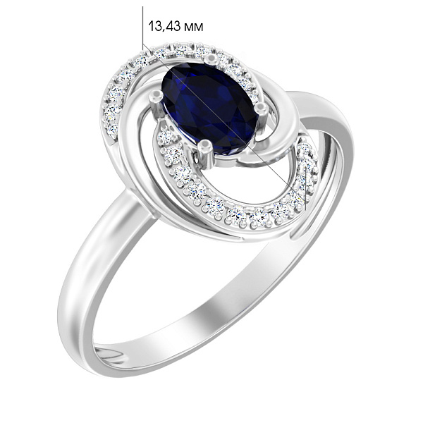 Каблучка з білого золота з сапфіром і  діамантами (арт. К011050бс) – зображення 2