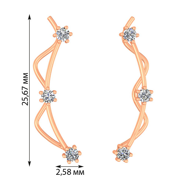 Серьги-клаймберы из красного золота с фианитами (арт. 110647) – изображение 3
