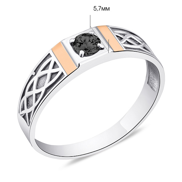 Серебряная печатка с фианитом (арт. 7206/206чкю) – изображение 2