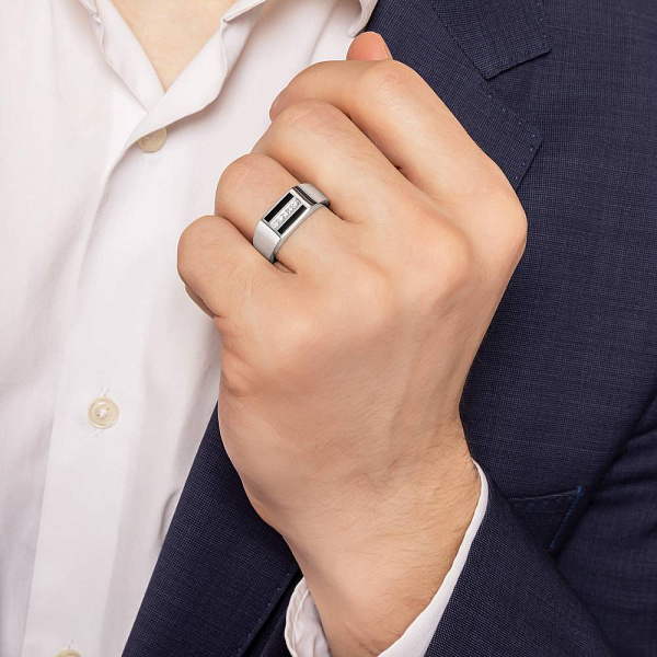 Золота печатка з діамантами (арт. К170090010беч) – зображення 2