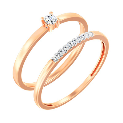 Двойное кольцо из красного золота с бриллиантами  (арт. К011211015)
