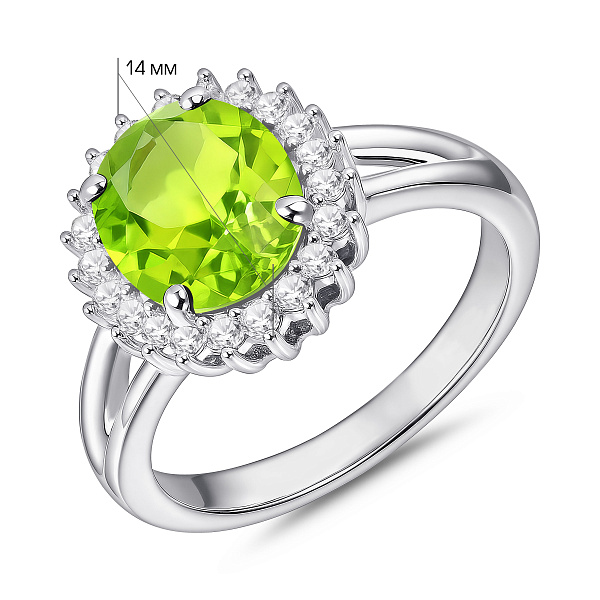 Серебряное кольцо с крупным хризолитом и фианитами (арт. 7501/2192381Хрз) – изображение 2