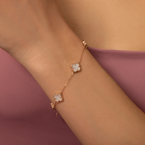 Золотой браслет Клевер с перламутром (арт. 341495/7п) – изображение 3