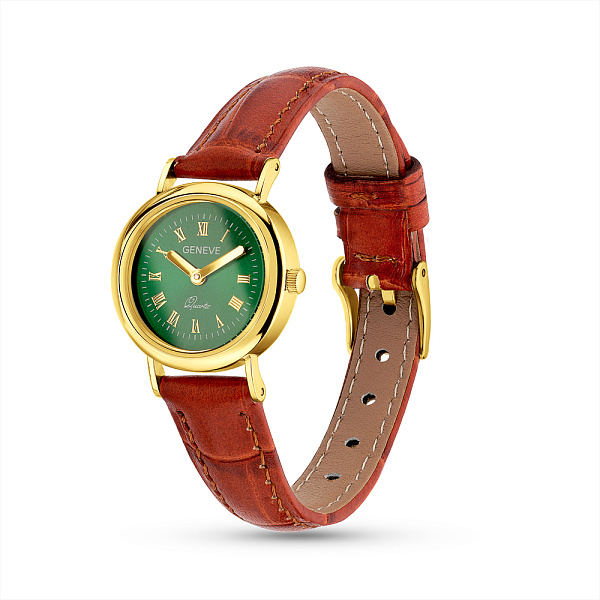 Золотые кварцевые часы с кожаным ремешком (арт. 260235жзкр) – изображение 1