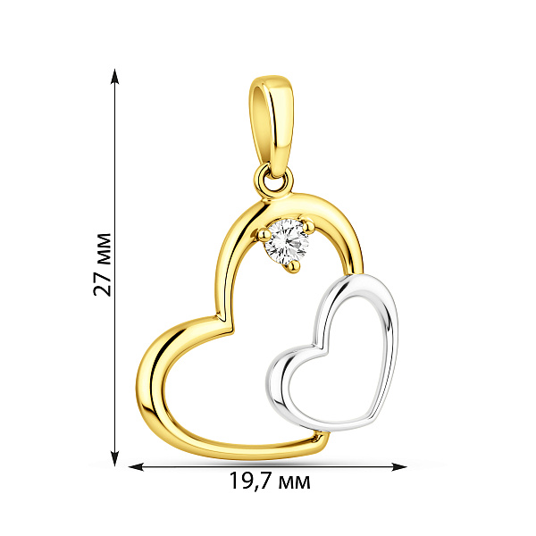 Подвес из желтого золота Два сердца с фианитом (арт. 440609ж) – изображение 2