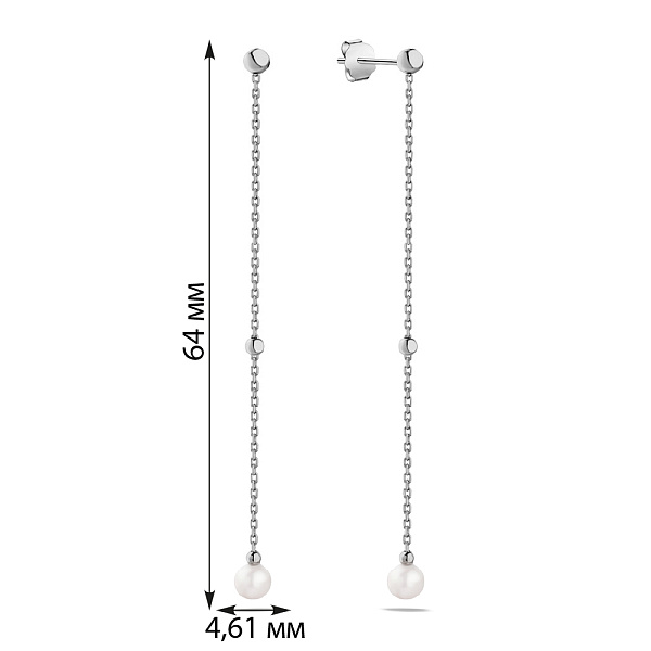 Сережки-пусеты из белого золота с жемчугом (арт. 106797бпрлб) – изображение 3