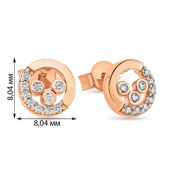 Пусети з червоного золота з фіанітами (арт. 108611) – зображення 2