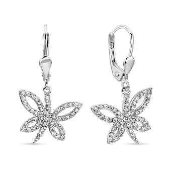 Фото Золоті сережки-підвіски Бабка з фіанітами  (арт. 102239б)