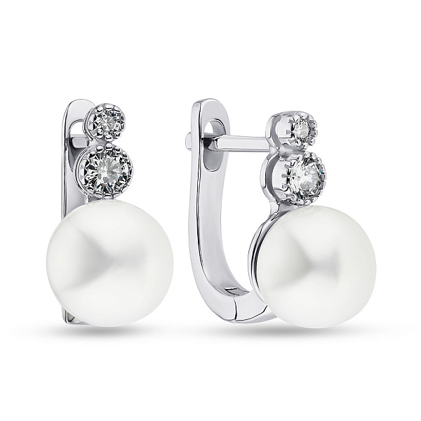 Сережки зі срібла з перлами і фіанітами (арт. 7502/3519жб) – зображення 1