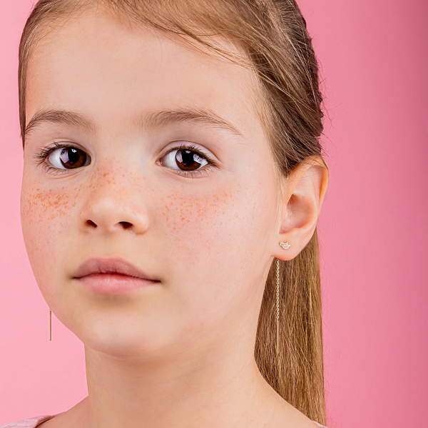 Золотые серьги протяжки "Птица" с фианитами (арт. 110053) – изображение 3