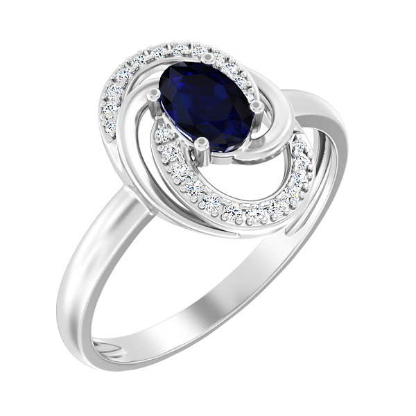 Каблучка з білого золота з сапфіром і  діамантами (арт. К011050бс) – зображення 1