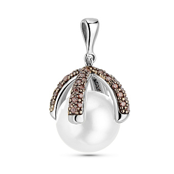 Фото Золотой кулон с жемчугом и фианитами (арт. 421391б)